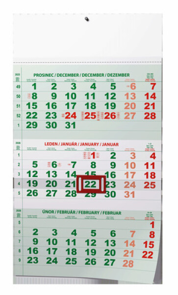 Tříměsíční kalendář 2026 zelený - nástěnný kalendář