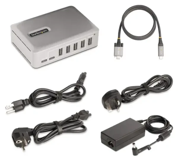 StarTech stříbrná / USB-C hub / 7 portů / USB 3.2 Gen 2 / napájecí adaptér / 1 m kabel (10G5A2CS-USB-C-HUB)