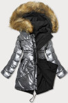 Černo-stříbrná oboustranná dámská zimní bunda (M-136) odcienie czerni XXL (44)