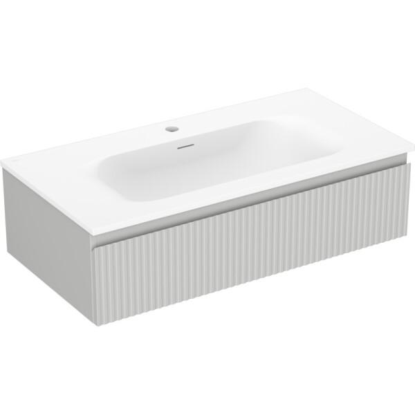 MEXEN/S - Rivel koupelnová skříňka 90 cm s umyvadlem Vela, 1 šuplík, reliéf , šedá mat/bílá mat 91A20-09023-1-BF62-W23M01