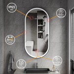 Erga Gwen, oválné LED zrcadlo 50x100cm v černém kovovém rámu, 3 barvy světla, přední osvětlení, vyhřívací podložka proti zapaření, ERG-V01-GWEN-… ERG-V01-GWEN-5010-BK