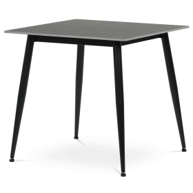 Stůl jídelní 80x80 cm, keramická deska šedý mramor, černé kovové nohy