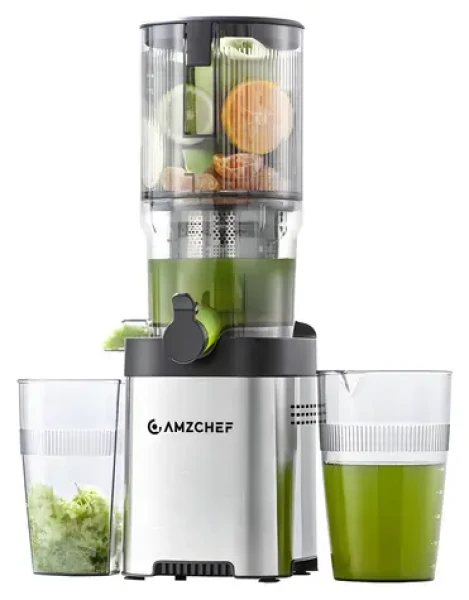 AMZCHEF CE-ZM1902B-SV / Pomalý odšťavňovač / plnicí otvor 142 mm / 3 stupně filtrace / zpětný chod / nádoba 700 ml (CE-ZM1902B-SV)