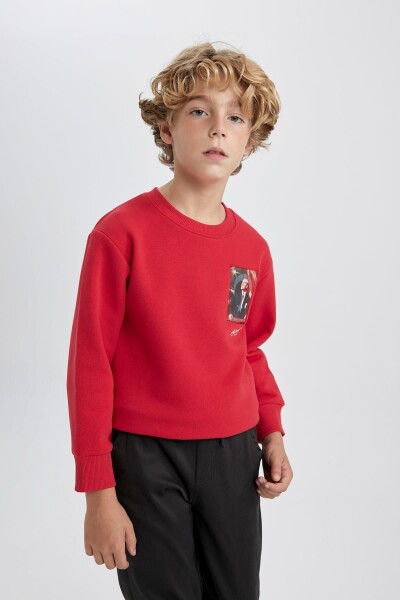 DEFACTO Boy Red Hooded Atatürk Printed Sweatshirt