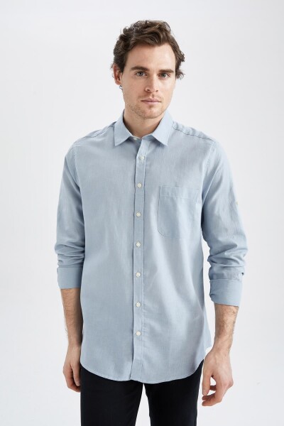 DEFACTO Regular Fit Linen Blend Long Sleeve Shirt