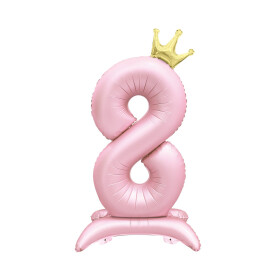 Balónek fóliový Stojící číslo 8 s korunkou světle růžové 82 cm - Albi