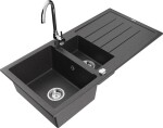 MEXEN - Andres granitový dřez s odkapávačem včetně baterie Telma, černá nakrapiany 6515-76-670200-00