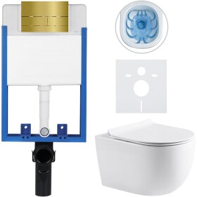 CERANO - Kompletní WC set Profi/Felci - bílá lesklá - WC tlačítko Line/Zlatá - pro zazdění - 52,5x36 CER-8050BD84330