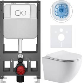 CERANO Kompletní WC set Basic/Cesso - bílá lesklá - WC tlačítko Dualo/Bílá - volně stojící - předstěnová instalace - 49x36 cm - 8050BD85927