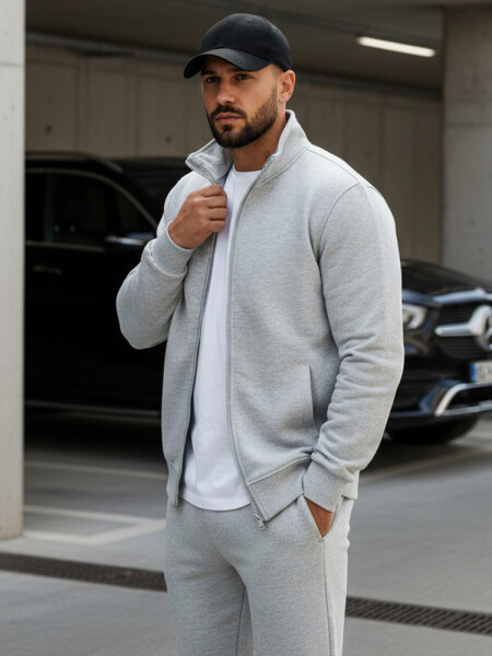 Pánská mikina na zip bez kapuce šedá BX4109 XL