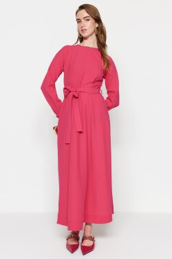 Trendyol Růžové tkané šaty s propásaným stehem