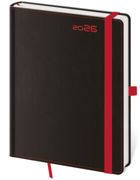 Týdenní diář 2026 Helma A5 - Black Red s poutkem