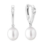 Stříbrné náušnice s bílou perlou Elenia - stříbro 925/1000, Stříbrná Bílá