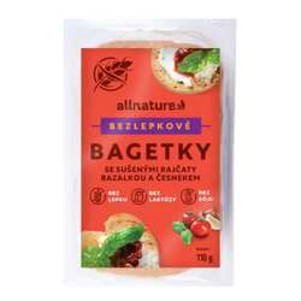 Allnature Bezlepkové bagetky se sušenými rajčaty, bazalkou a česnekem 110 g