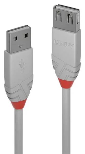 Lindy Anthra Line šedá / Prodlužovací kabel / USB-A - USB-A / USB 2.0 / 1 m / 480 Mbit/s (36712)
