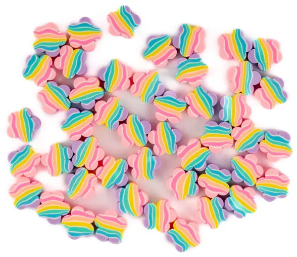 Korálky polymerové 10mm, 48ks - duhové kytičky