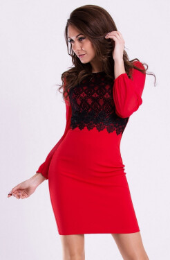 Dámské společenské šaty s dlouhými rukávy model 15042773 Červená / L červenočerná L - Emamoda