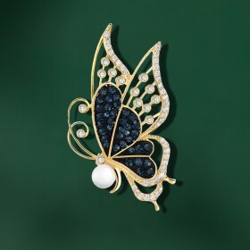 Luxusní brož s perlou a zirkony Raula Gold - motýl, Zlatá