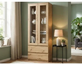 Vysoká vitrína Carlos, dub artisan, šířka 70 cm