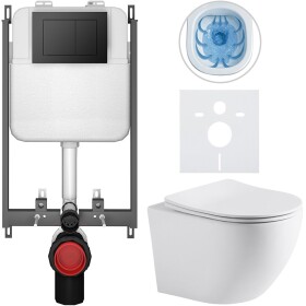 CERANO - Kompletní WC set Basic/Cesso - bílá matná - WC tlačítko Maxio/Černá - pro zazdění - 49x36 CER-8050BD86261