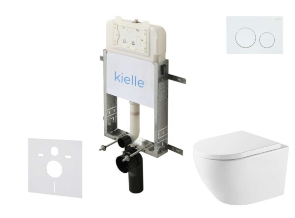 Kielle - Genesis New Set předstěnové instalace, klozetu Oudee, Vortex Rimless+, sedátka softclose a tlačítka Gemini New I, lesklá bílá 30528SZ64