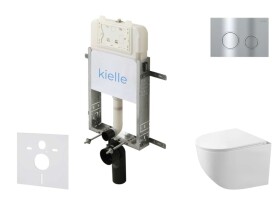Kielle - Genesis New Set předstěnové instalace, kompaktního klozetu Gaia, Rimless, sedátka softclose a tlačítka Gemini New II, lesklý chrom 30528SZ86