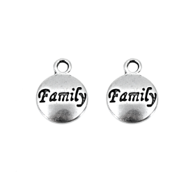 Kovový přívěsek - starostříbrný - placička s nápisem "family" - 15,5 x 11,5 x 1,5 mm - 1 ks