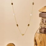 Dlouhý náhrdelník se sladkovodními perlami a tygřím okem, Hnědá Bílá 82 cm