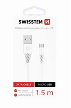 Swissten 71504300 USB 2.0 A na micro USB B, konektor 6,5mm, 1,5m, bílý
