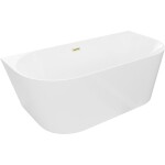 MEXEN/S - Oval Slim volně stojící vana nástěnná 170 x 80, bílá, sifon a přepad zlatá kartáčovaná 52661708000-55