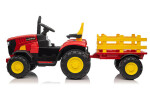 Mamido Dětský elektrický traktor s vlečkou 12V 7Ah EVA kola ECO kůže červený