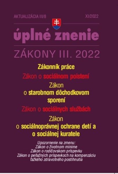 Aktualizácia III/8 2022 Zákonník práce