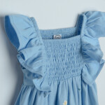 Bavlněné šaty s volánky na rukávech- modré - 62 BLUE