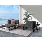 Zahradní set 2+1, stolek 75x30, multifunkční pohovka, kov antracit, tmavě šedá látka