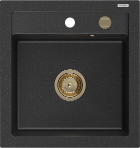 MEXEN/S - Vito Vito granitový dřez 1-miska 520x490 mm, czarny/srebrny metalik,+ zlatý sifon 6503521000-73-G