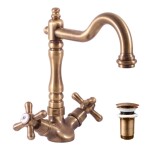 RAV Slezák - MORAVA RETRO - Umyvadlová/dřezová baterie s výpustí, Stará mosaz (Bronz), 3,8" MK121.0/8SM