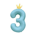 Balónek fóliový 82 cm světle modrý s korunkou číslo 3 - Albi