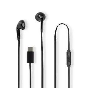 Nedis Kabelová Sluchátka černá / USB-C / Délka kabelu: 1.20 m / Vestavěný mikrofon / Ovládání Hlasitosti (HPWD4024BK)