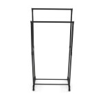 Stojan na šaty dvouramenný s odkladačem na boty, černá barva, kov / plast, chrom