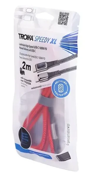 TROIKA SPEEDY XL červený / Nabíjecí kabel / USB-C - USB-C/Lightning / 2 m / PD 100 W / opletený (CBL20/RD)