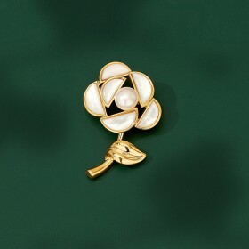 Brož s perlou Canderia - květina, Zlatá