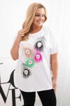 Dámská bavlněná halenka Plus Size s motivem peří bílá + růžová UNI