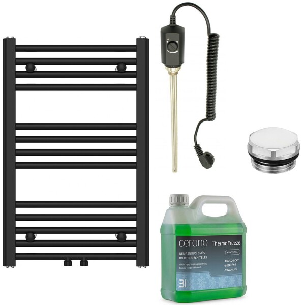 CERANO Koupelnový elektrický radiátorový set Benito - 300W - černá matná - 700x450 mm