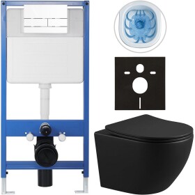 CERANO Kompletní WC set Profi/Cesso - černá matná - WC tlačítko Line/Bílá - předstěnová instalace - 49x36 cm - 8050BD84263