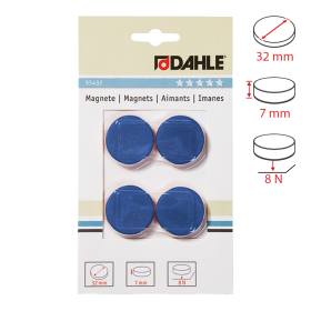 Dahle magnet plánovací, Ø 32 mm, 8 N, 4 ks, modré
