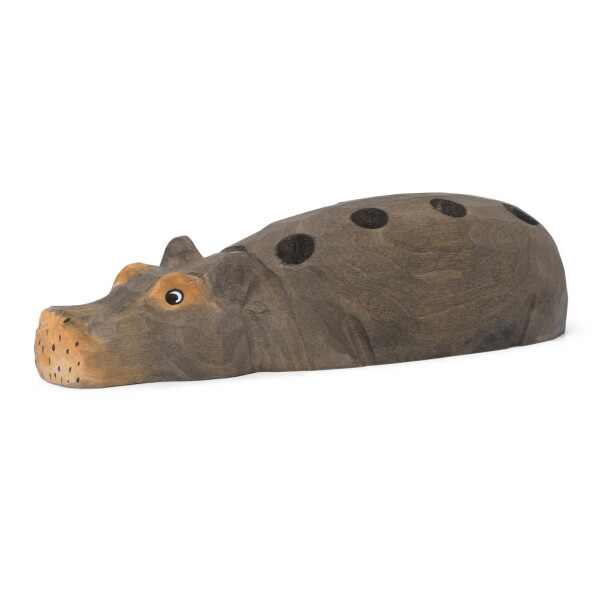 Ferm LIVING Dřevěný stojánek na tužky Hippo Hand Carved, šedá barva, dřevo