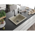 MEXEN/S - Elix granitový dřez 1-miska 600 x 500 mm, béžový, sifon czarn 6525601005-69-B