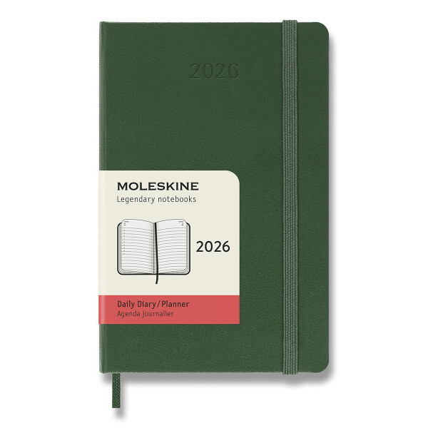 Diář Moleskine 2026 - tvrdé desky, S, denní, tmavě zelený