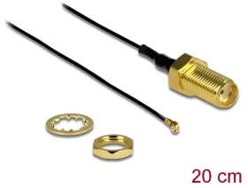 DeLock Pigtail SMA(F)-MHF4(M) 0,2 m / Pigtail / SMA samice - I-PEX MHF4 samec / Délka závitu 10 mm (88814)