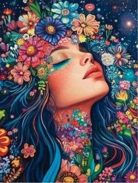 Diamantový obrázek - Portrét dívky s květinami 30x40 cm